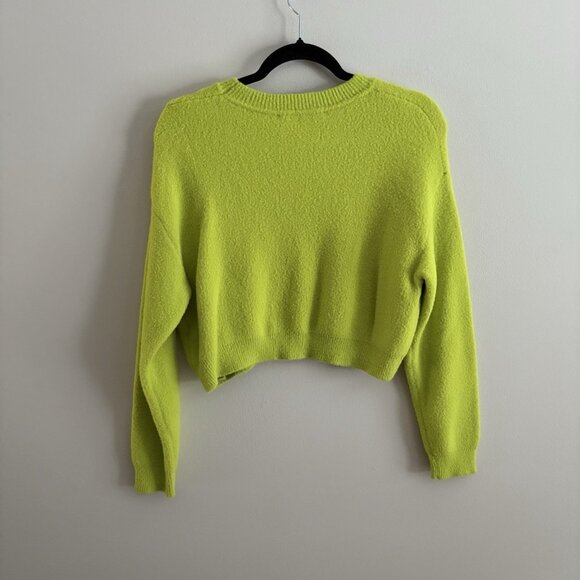 Zara Women S Lime Green Crew Neck Long Sleeve Soft Touch Cropped Knit Sweater - Picture 11 of 11